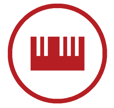A red and white SC-ONE icon of a piano in a circle.