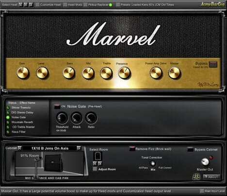 A guitar amp with a gold knob on it in the Shred Suite.