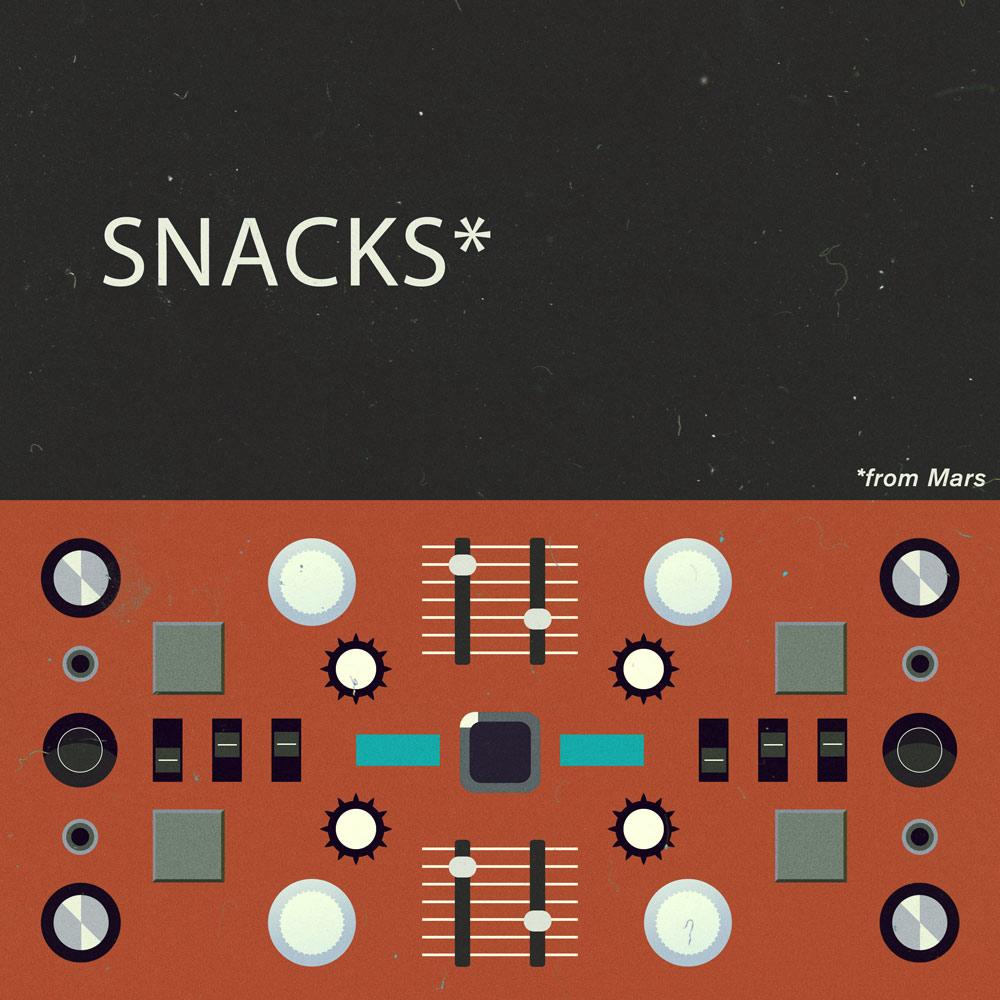 A Mars-themed poster featuring various snacks.