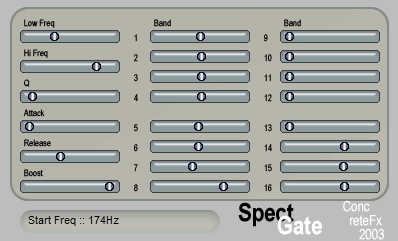 A screen showing the SpectGate settings for a synthesizer.