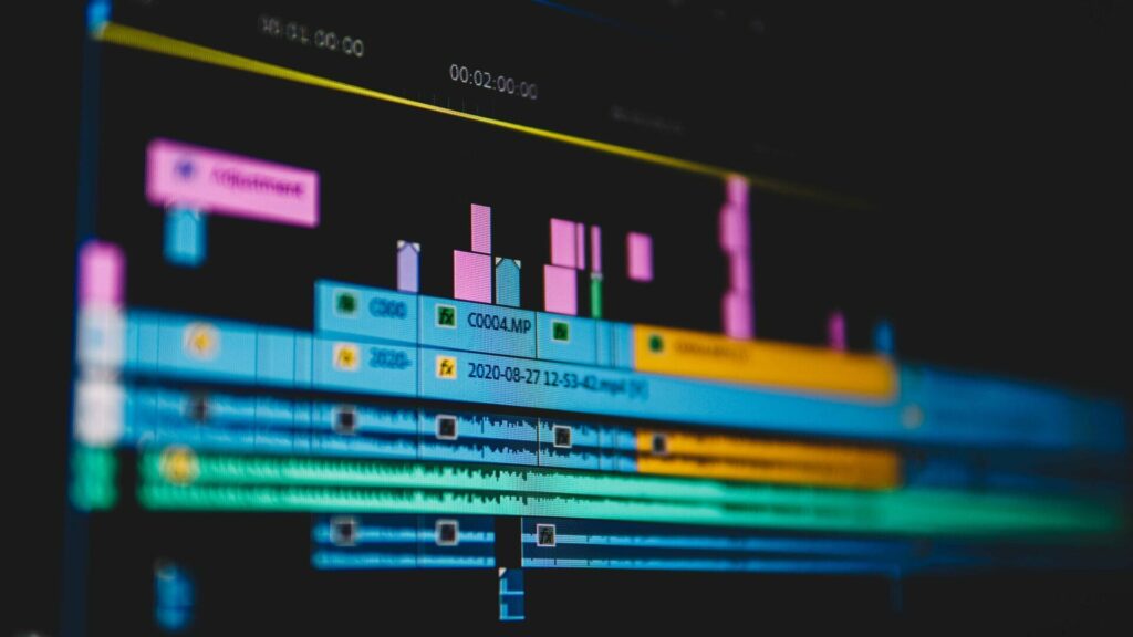 A computer screen displaying a video editing timeline using free software.