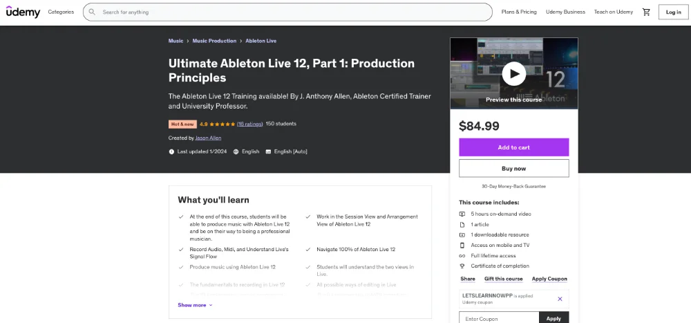 webpage of Ultimate Ableton Live 12, Part 1: Production Principles [Udemy]
