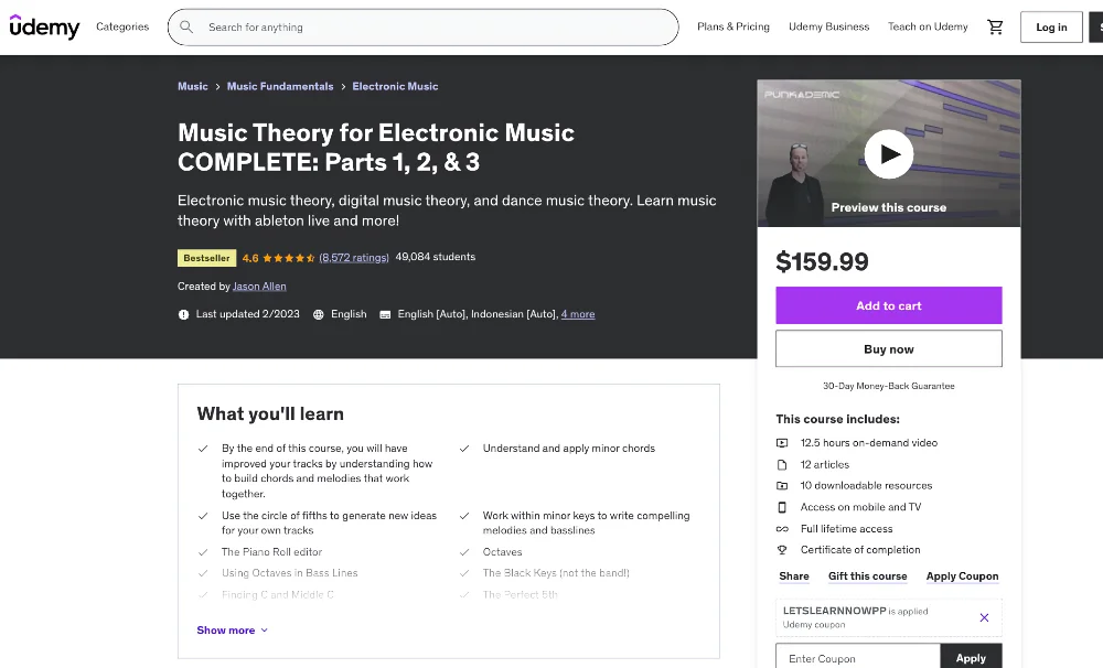 webpage for Music Theory for Electronic Music COMPLETE: Parts 1, 2, & 3 [Udemy]