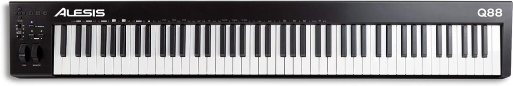 Alesis Q88 MKII - 88 Key USB MIDI Keyboard Controller with Full Size Velocity Sensitive Semi-Weighted Keys and Music Production Software Included