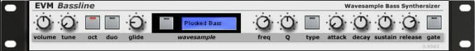 A screen shot of a music player with a number of buttons to control the bassline.