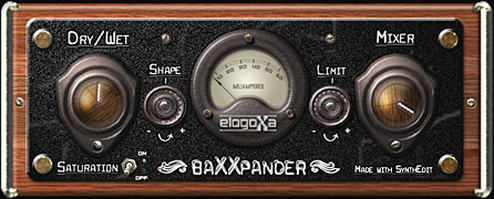 A wooden panel with a number of Baxxpander buttons on it.