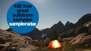 A tent on a mountain with the words 450 free Great Outdoors samples.