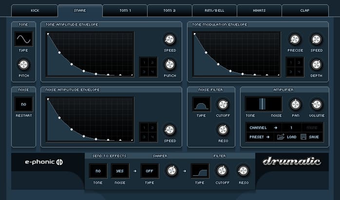 A screenshot of a computer featuring the Drumatic 3 drum plugin for music production.