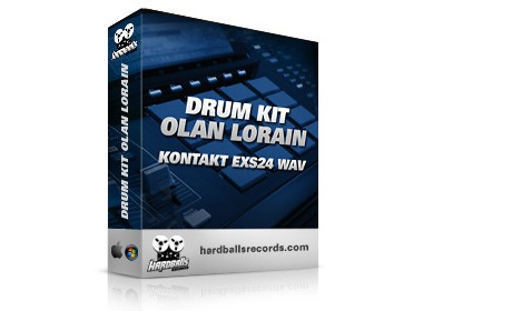 A Drum Kit featuring the word "Drum Kit" on it, designed by Olan Lorain.