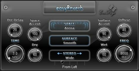 A black screen with a number of easyReverb buttons on it.
