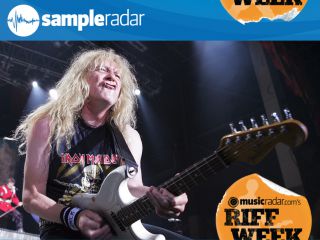 The cover of samplereader's riff week with an image of a man playing an electric guitar, showcasing heavy metal vibes.