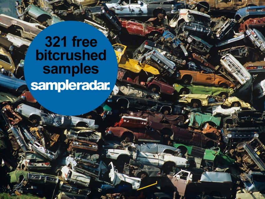 A pile of bitcrushed cars with the words 32 free bitched samples samplereader.