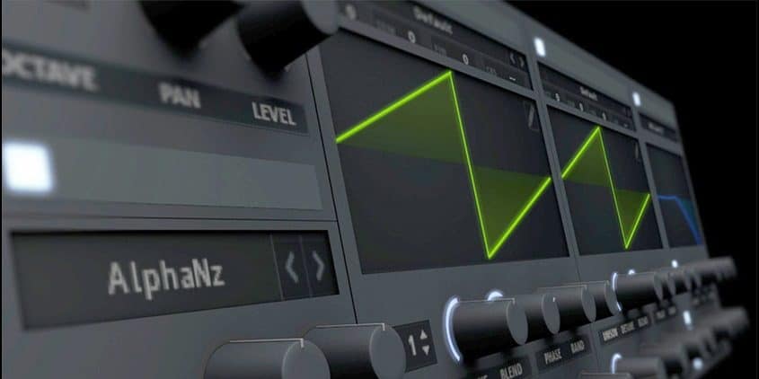 A close up image of a SBAKER Synthesizer with Serum presets.