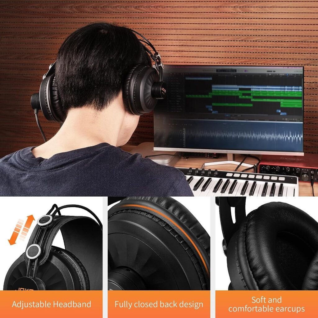 JOYO Studio Headphones Monitor Headphone for Recording Over Ear Noise Canceling for Guitar Cellphone Mixer Amplifier Podcast DJ and Keyboard Piano (JMH-02)