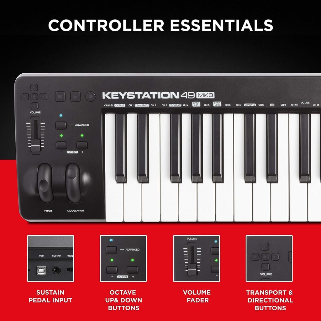 M-Audio Keystation 49 MK3 - Synth Action 49 Key USB MIDI Keyboard Controller with Assignable Controls, Pitch and Mod Wheels, and Software Included