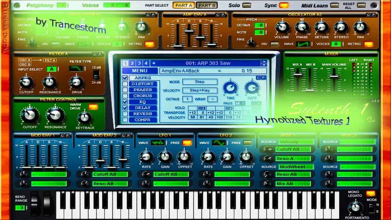 A screen shot of a music synthesizer featuring Hypnotized Textures.