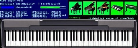 A screen shot of a piano with different types of keys, including chung keys.