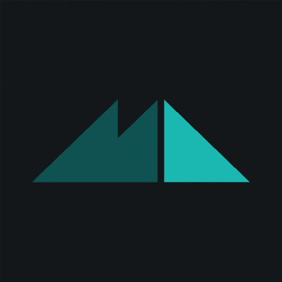 A massive logo featuring a majestic mountain on a black background.
