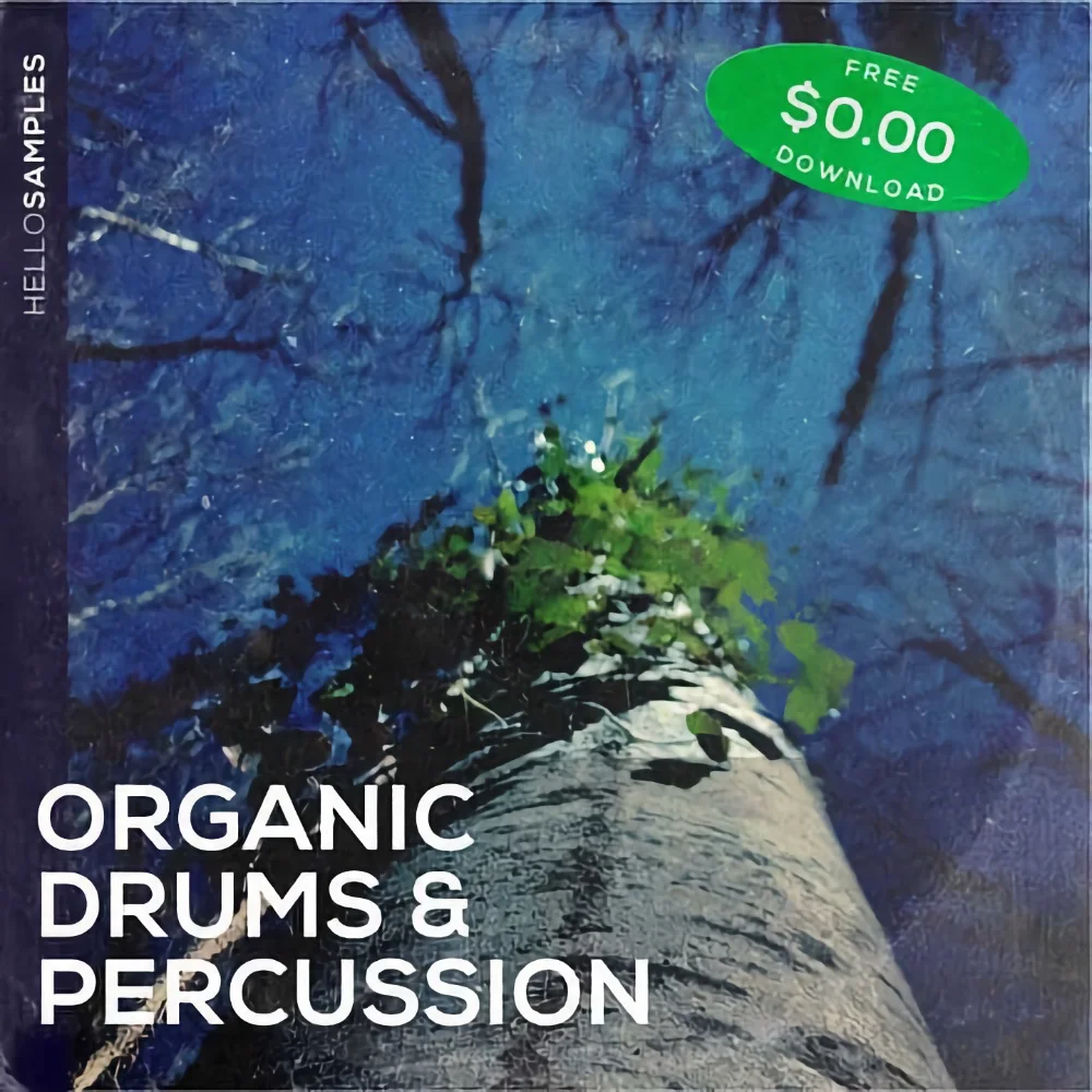 Cover Artwork for the free lofi sample pack Organic Drums & Percussions by HelloSamples