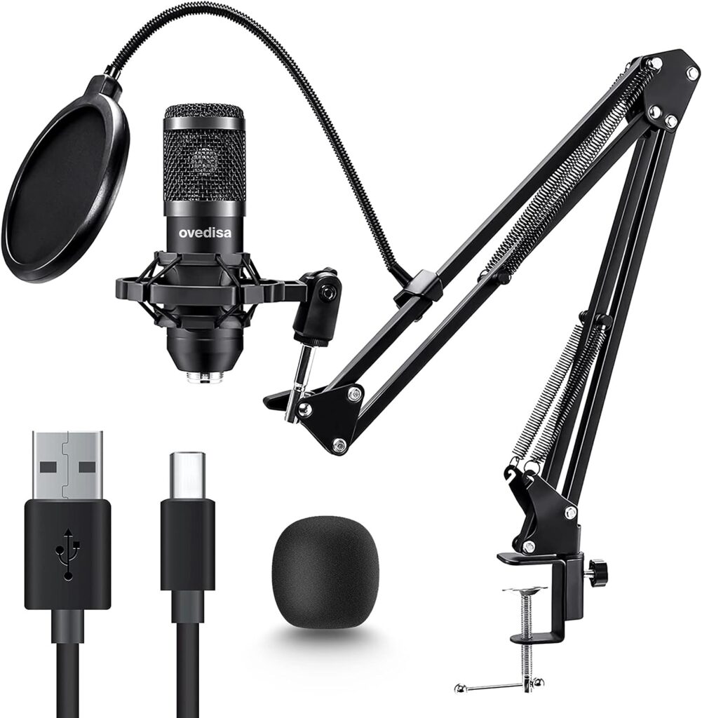 ovedisa USB Microphone, Professional 192kHz/24Bit Plug  Play PC Computer Condenser Cardioid Mic Kit with Sound Advanced Chipset, for Streaming, Podcast, Studio Recording and Games