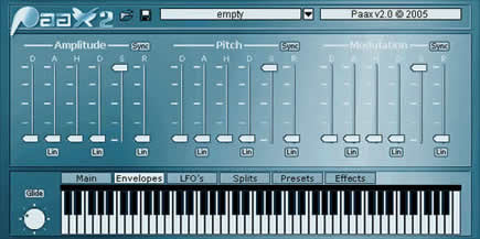 A screen shot of a Paax music synthesizer.