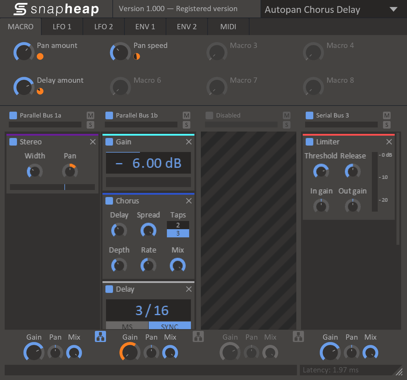 A screen shot of a synthesizer with different settings in Snap Heap.