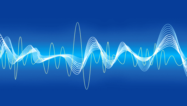 An image of a sound wave on a blue background, showcasing SFX Samples.