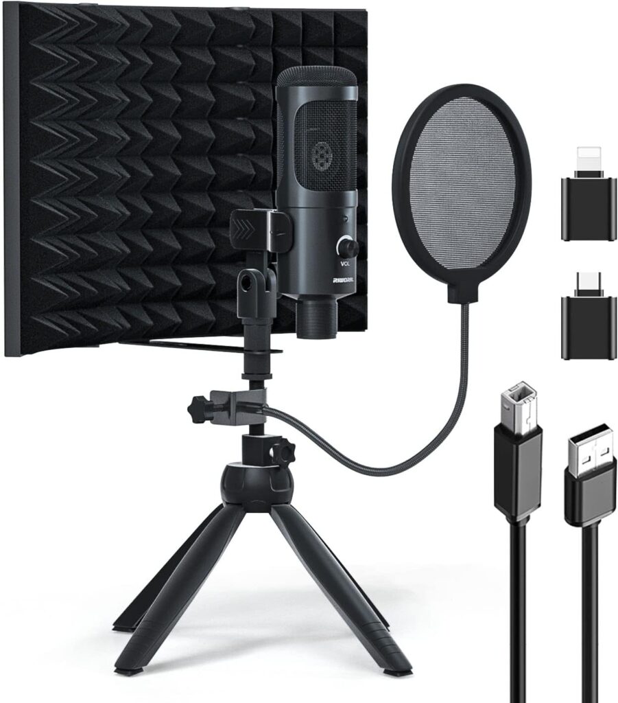 Studio Recording Microphone Isolation Shield with Pop Filter  Four-pod Stand Kit Studio USB Mic to Laptop Pc Smartphone USB Condenser Equipment