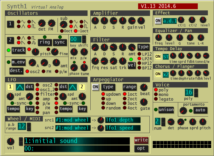 A screenshot of a Synth1 on a computer.
