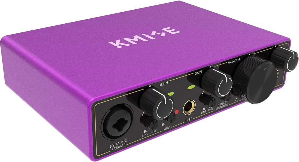 USB Audio Interface for PC-Kmise 2i2 Audio Equipment Computer Recording Sound Card,High Compatibility,Studio Quality Recording for Live Streaming Podcasting