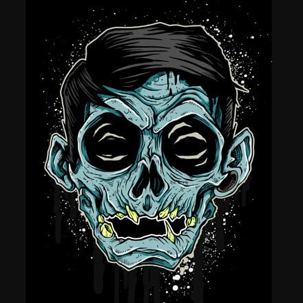 An illustration of a skull with a black background, portraying a spine-chilling outbreak.