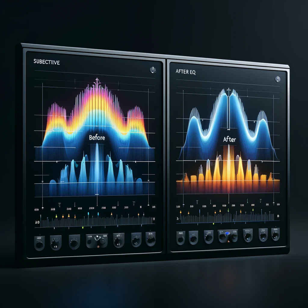 image demonstrating the concept of subtractive EQ, showing a before and after EQ curve comparison