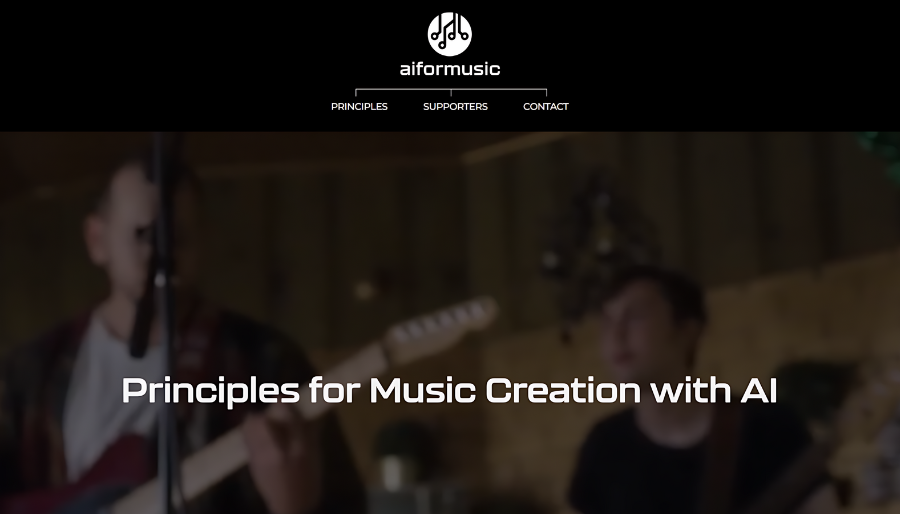 Screenshot of the AI for Music web homepage.