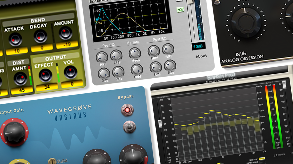 Image displaying multiple GUI featuring free harmonic enhacer vst plugins.