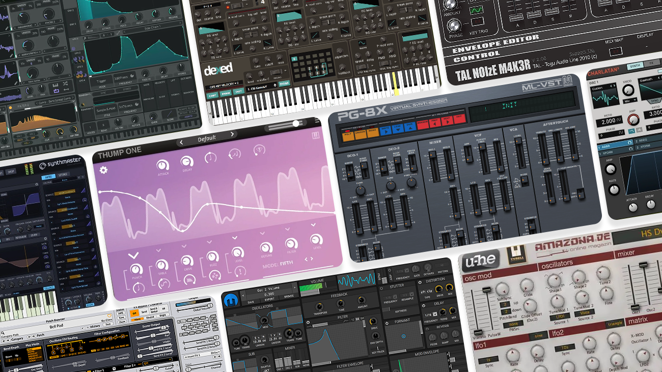 Image displaying multiple GUI featuring free synth vst plugins.