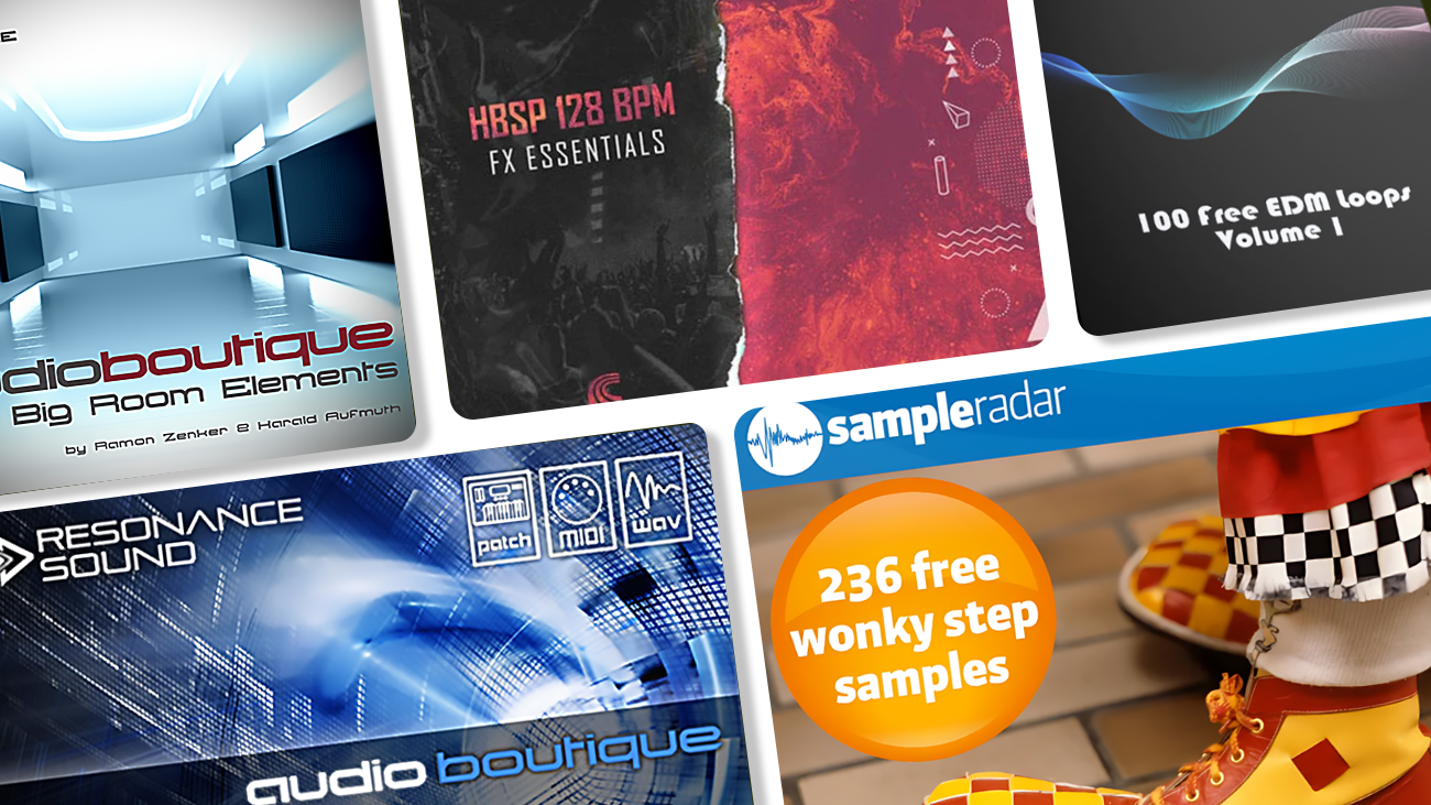 Image displaying multiple artworks featuring free pop sample packs.