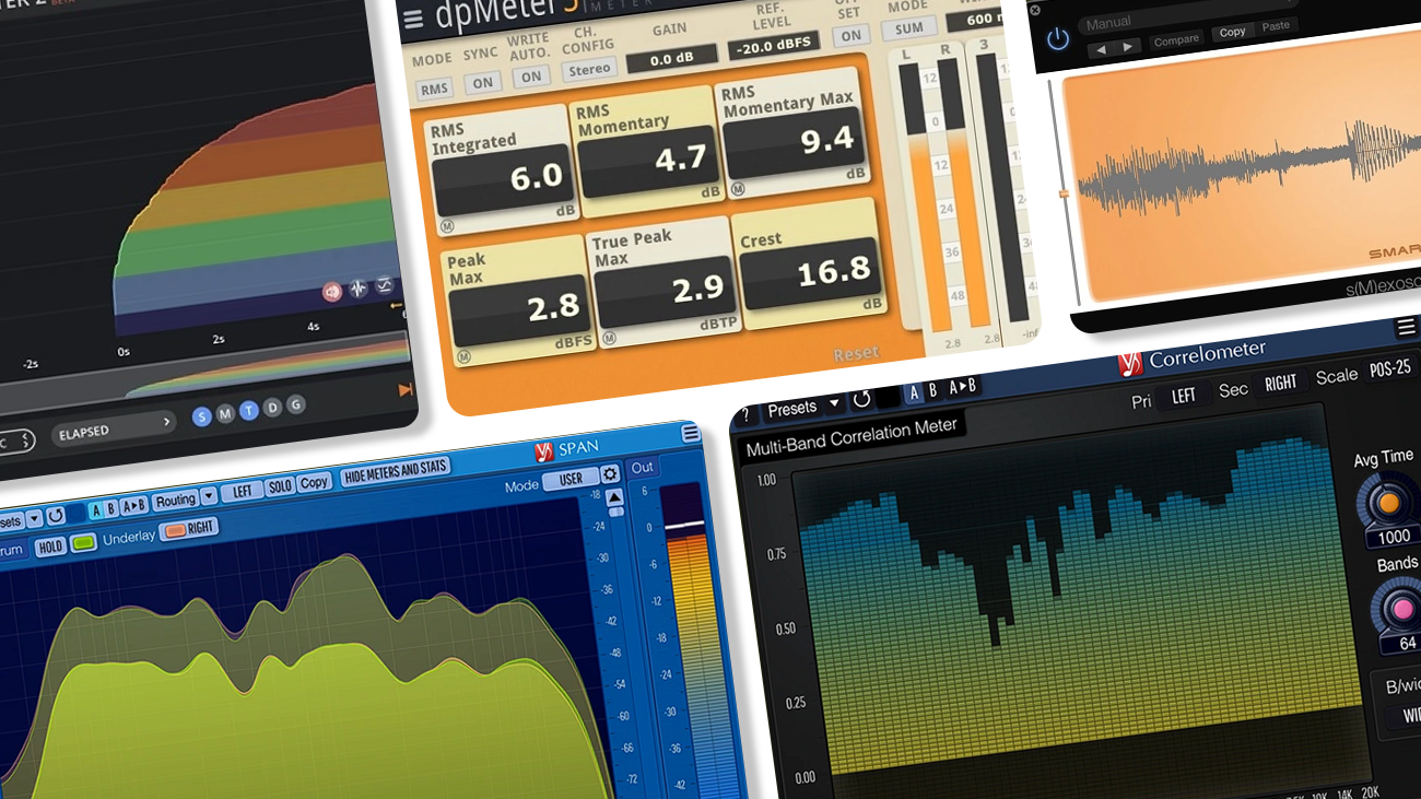 Image displaying multiple GUI featuring free metering vst plugins.